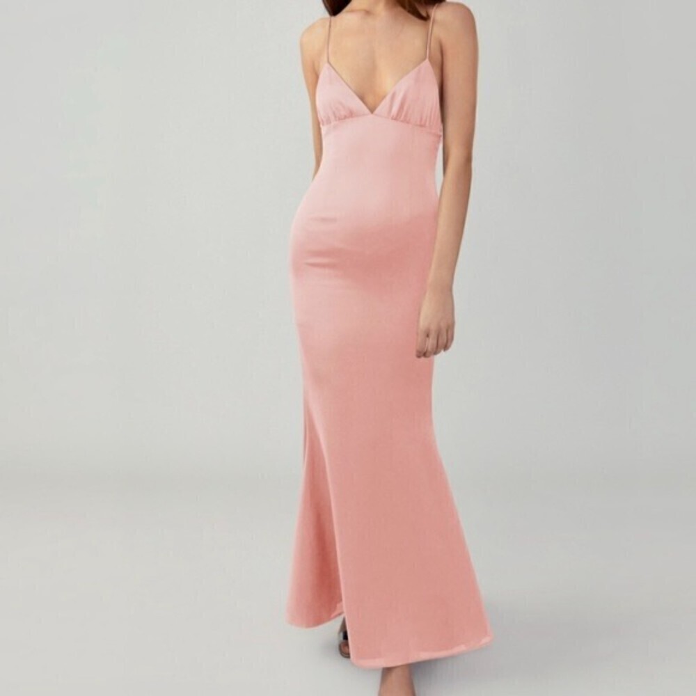 NWT Fame and Partners Trine Gown Prom Maxi Dress Matte Satin Dusty Rose Pink 2
